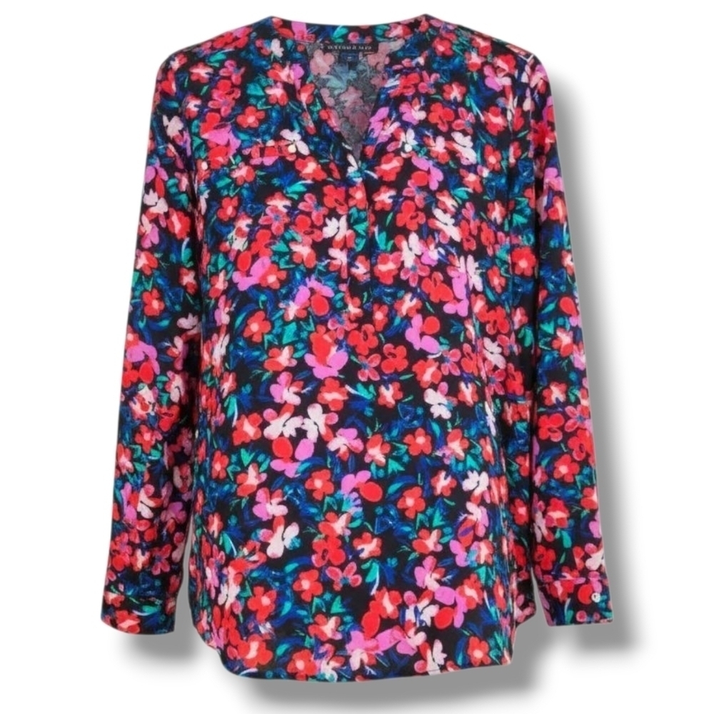 Attention Women’s Floral Long Sleeve Lightweight Blouse Sz Medium Polyester